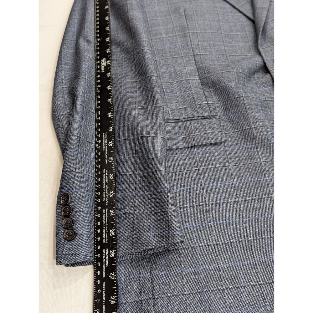 Ralph Lauren Blazer Sport Suit Jacket Coat Silk‎ Wool 44L Blue Gray Plaid Check - Picture 11 of 14